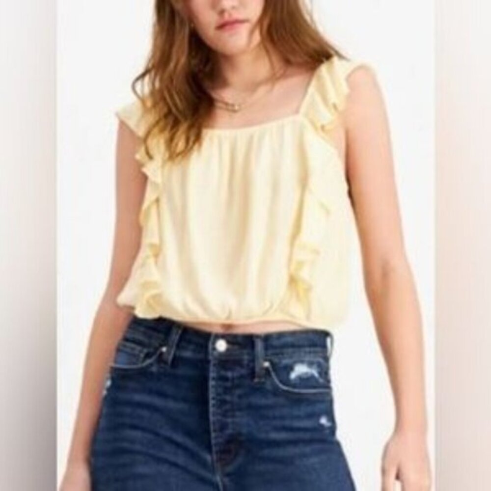 Hippie Rose Sleeveless Flutter Ruffled Blouse Top, Size Small, Suntan Yellow